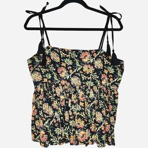 The Great Dainty Top Womens 3 Large Black Paisley Cotton Peplum Tassles Strappy